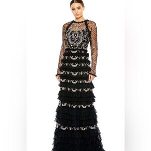 MAC DUGGLE Black  Floral Embroidery Prom Wedding Guest Dress Formal Gown Size 14